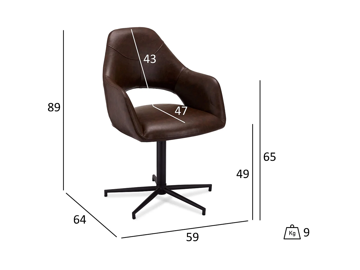 Lot de 2 chaises avec accoudoirs Luna - Simili et métal - Marron