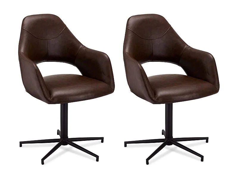 Lot de 2 chaises avec accoudoirs Luna - Simili et métal - Marron