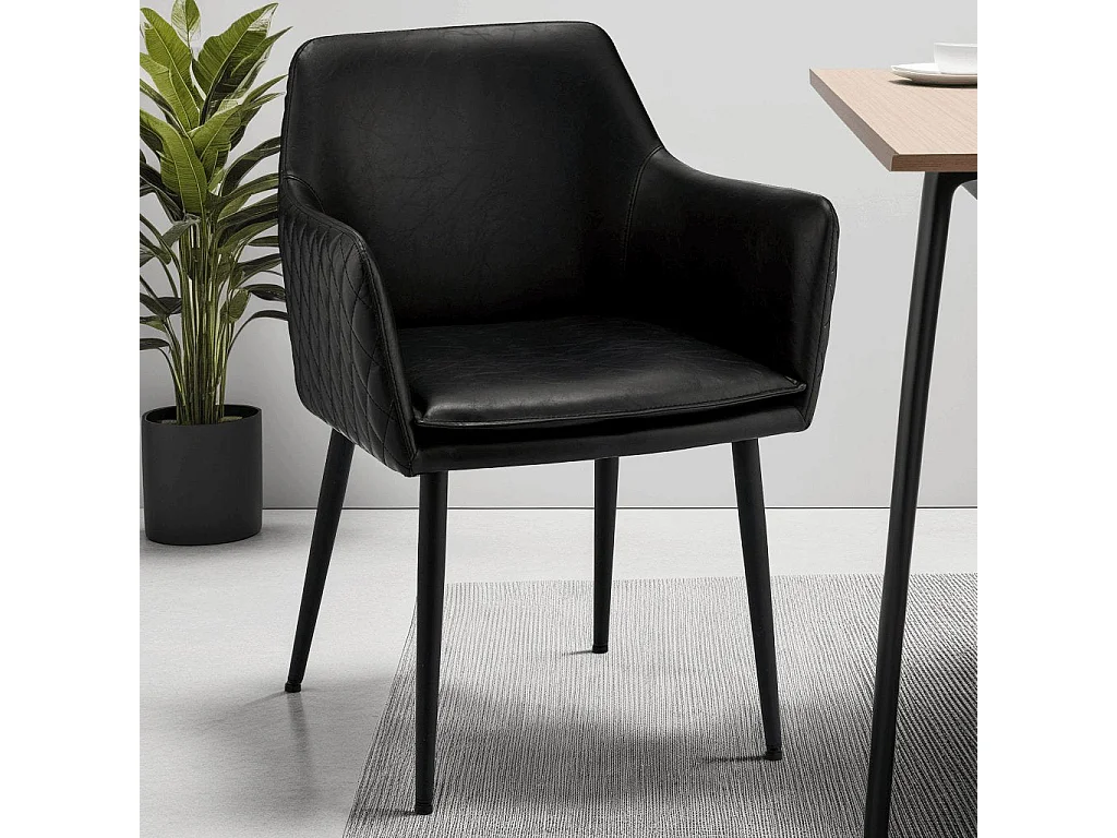 Lot de 2 chaises avec accoudoirs Shiva - Simili et métal - Noir