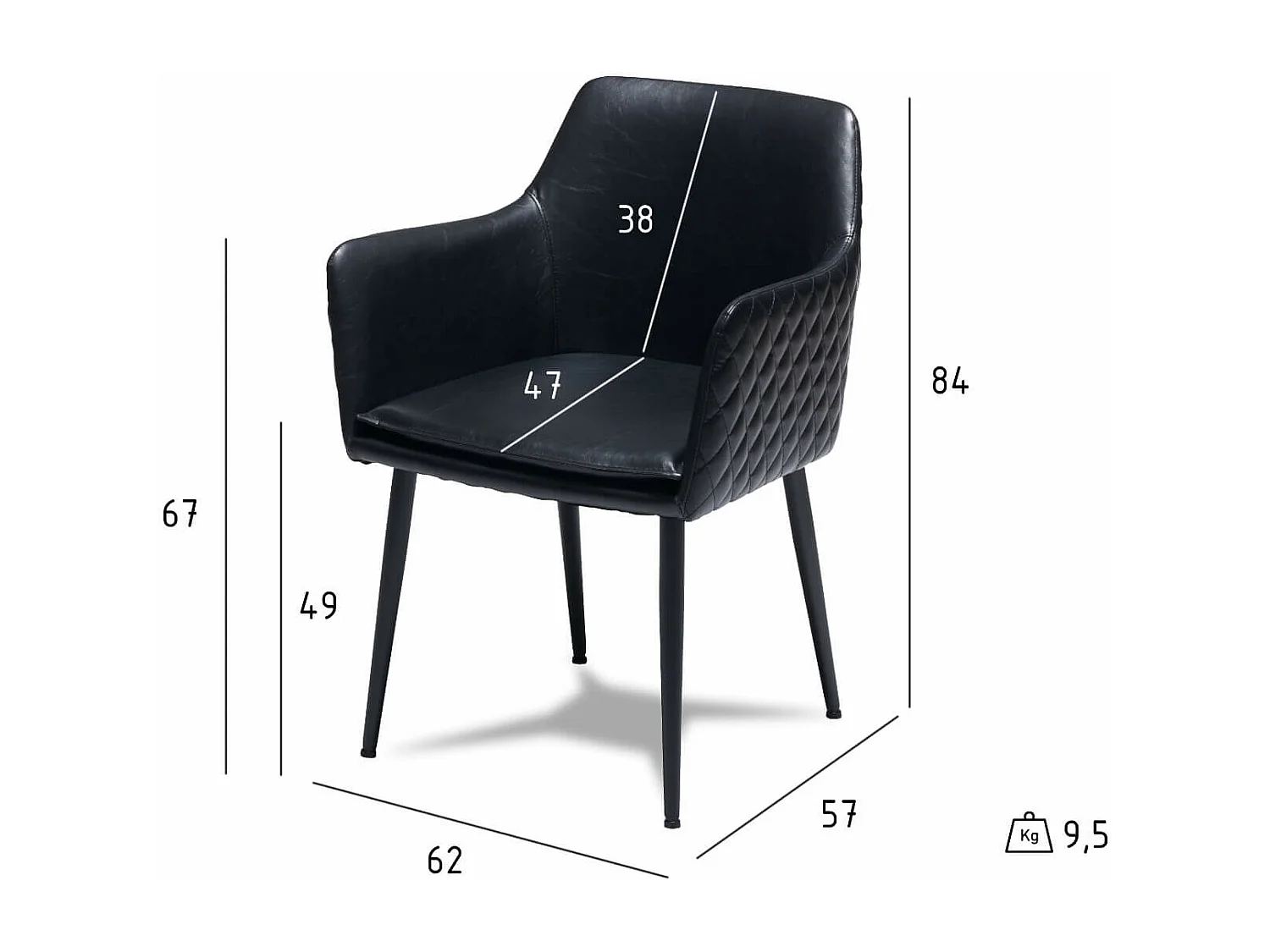 Lot de 2 chaises avec accoudoirs Shiva - Simili et métal - Noir