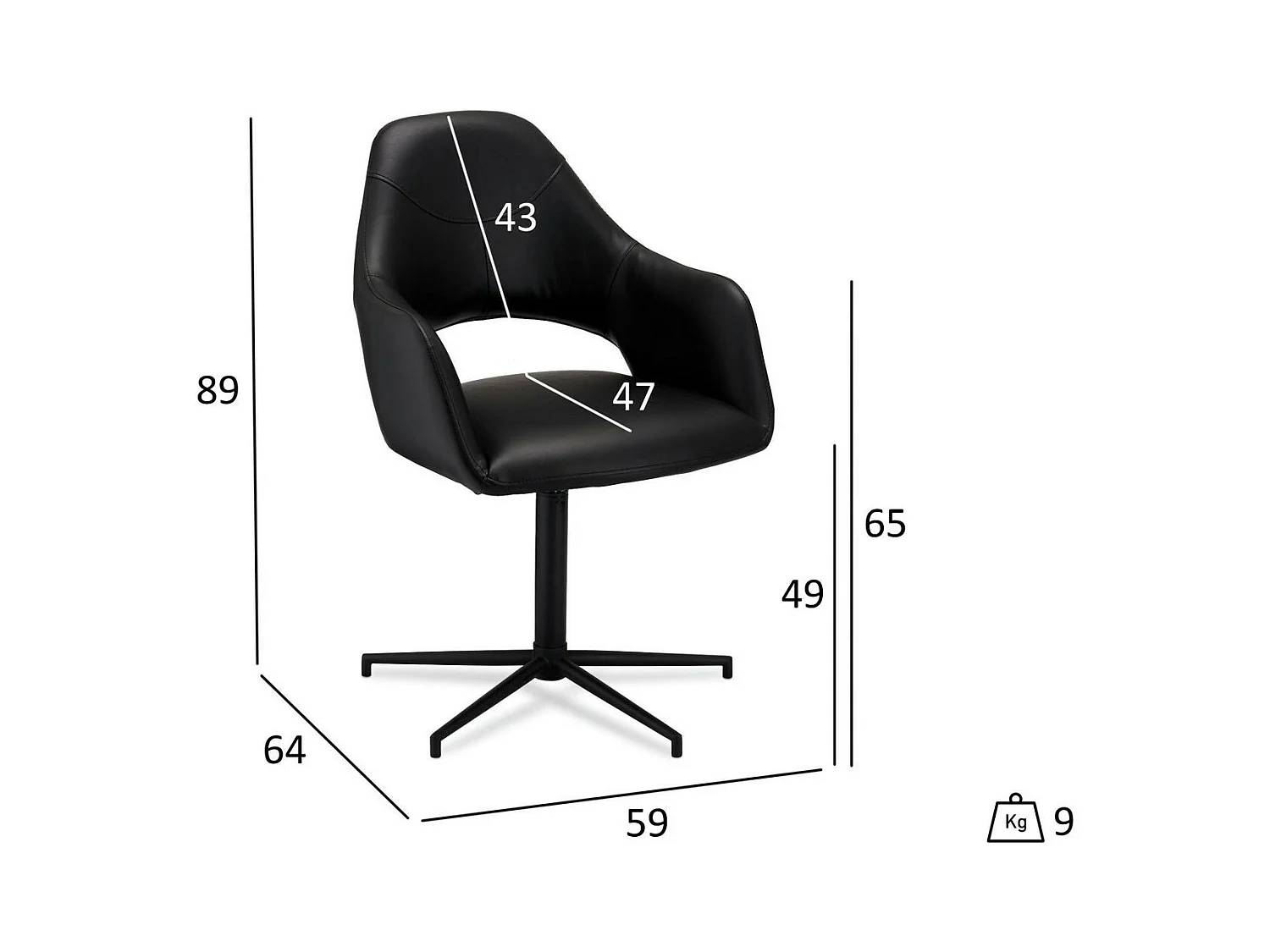 Lot de 2 chaises avec accoudoirs Luna - Simili et métal - Noir