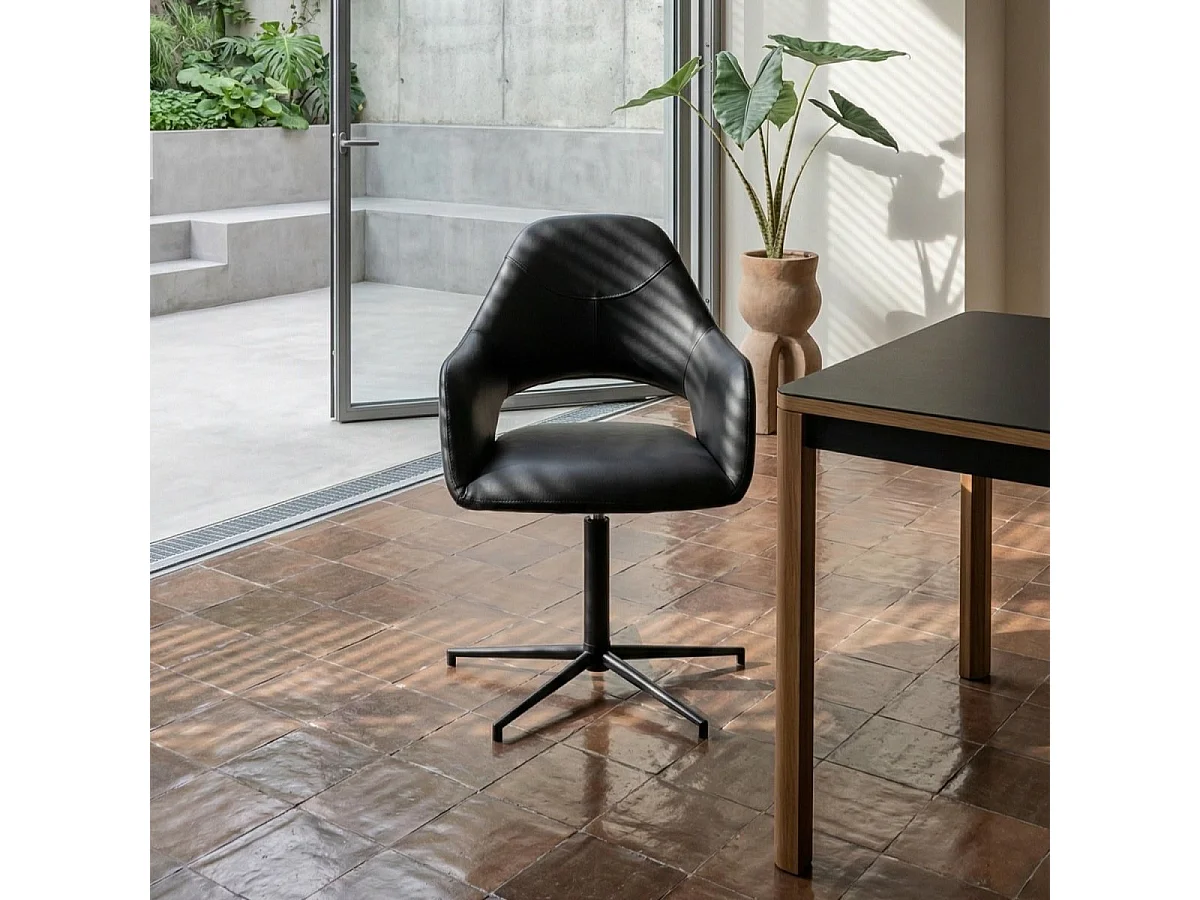 Lot de 2 chaises avec accoudoirs Luna - Simili et métal - Noir