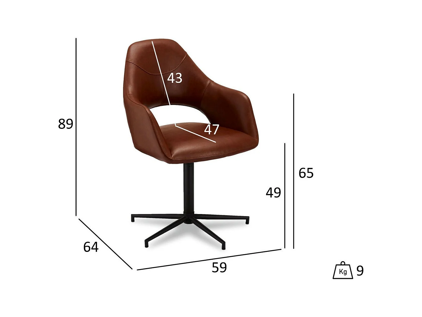 Set van 2 stoelen Luna - Met armleuning - Kunstleer & metaal - Bruin