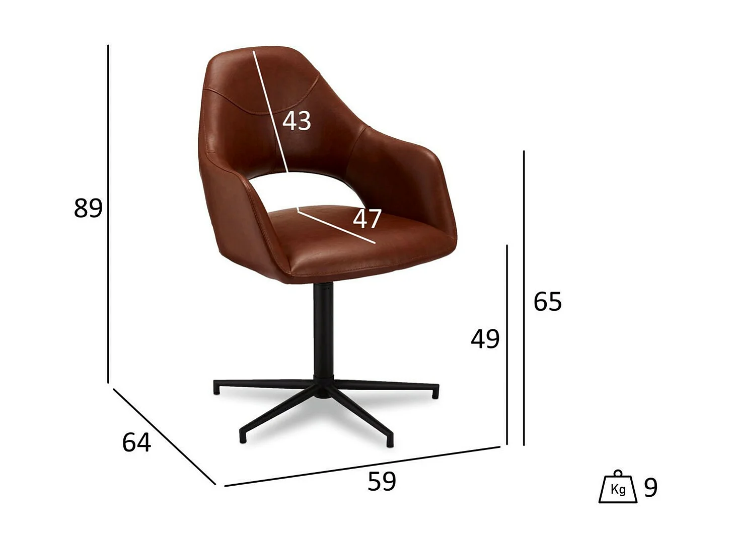 Set van 2 stoelen Luna - Met armleuning - Kunstleer & metaal - Bruin