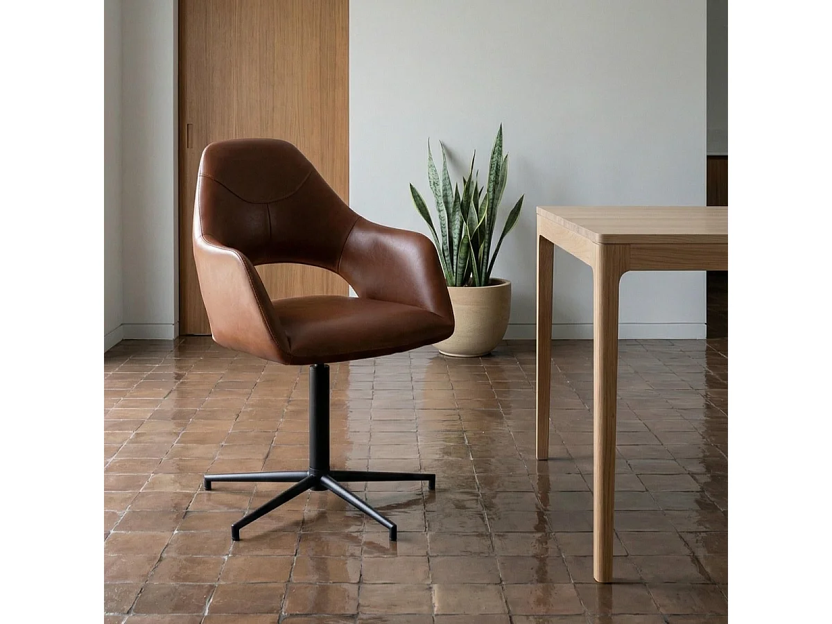 Lot de 2 chaises avec accoudoirs Luna - Simili et métal - Marron