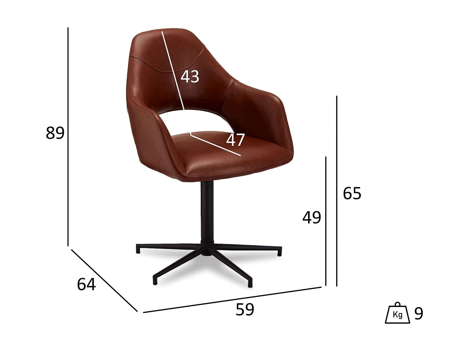 Lot de 2 chaises avec accoudoirs Luna - Simili et métal - Marron