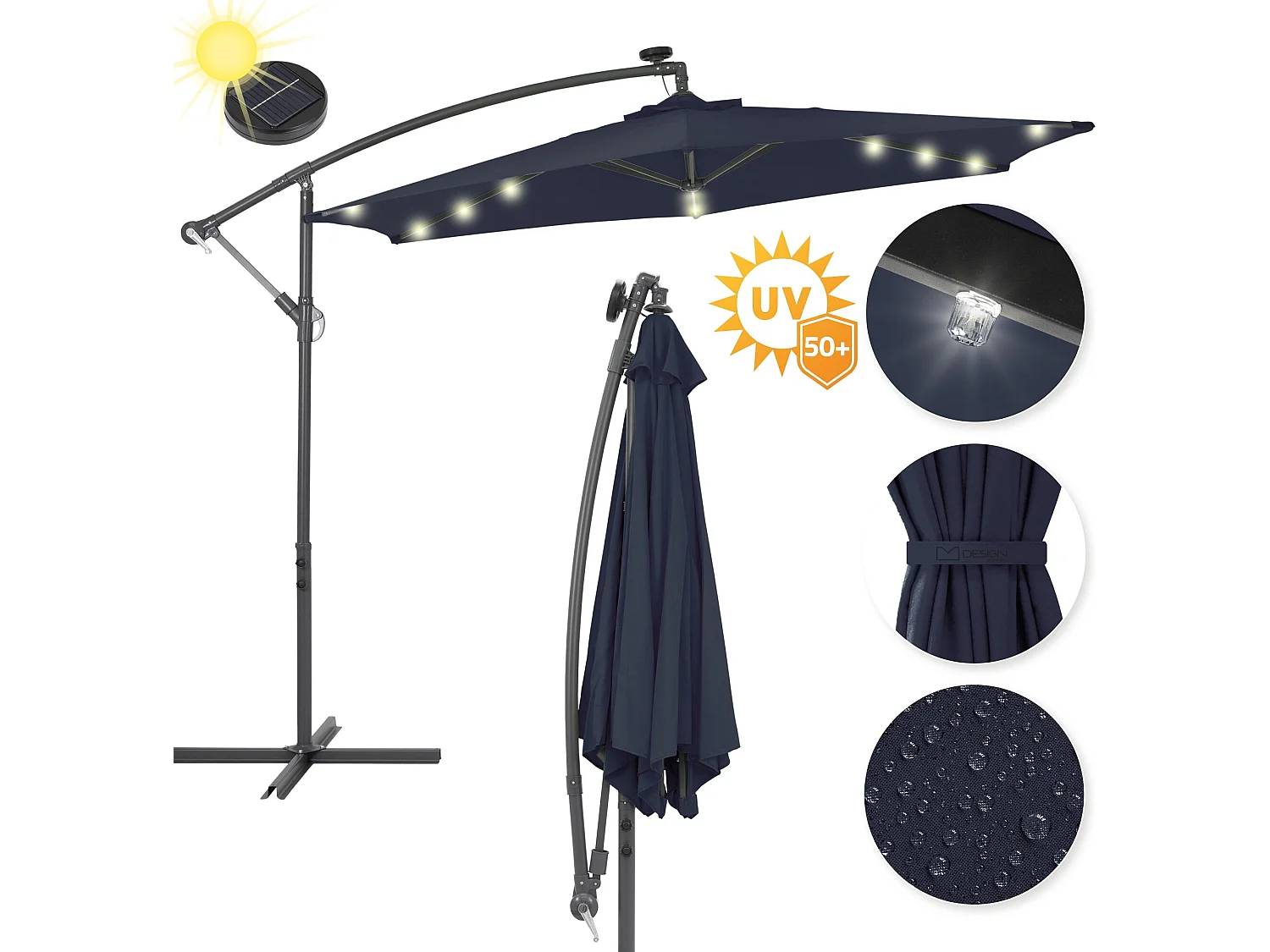 Parasol déporté de jardin LED éclairage solaire pare soleil Ø3m ECD Germany