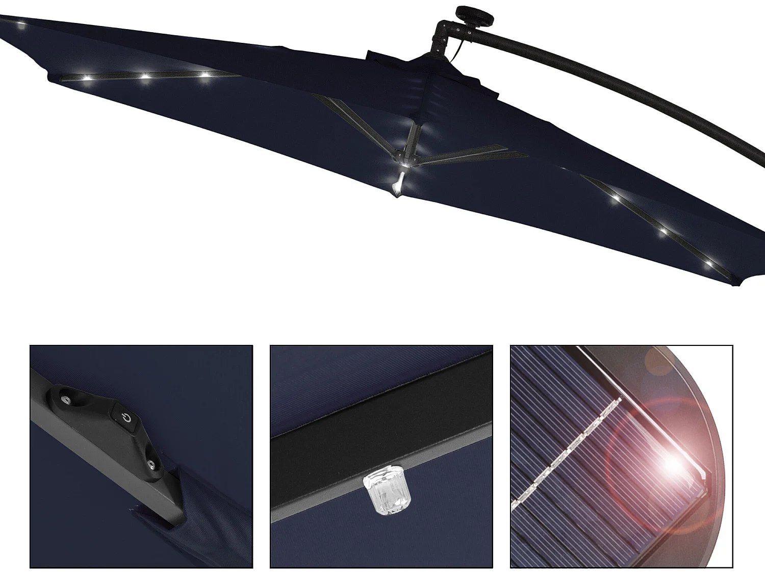 Parasol déporté de jardin LED éclairage solaire pare soleil Ø3m ECD Germany