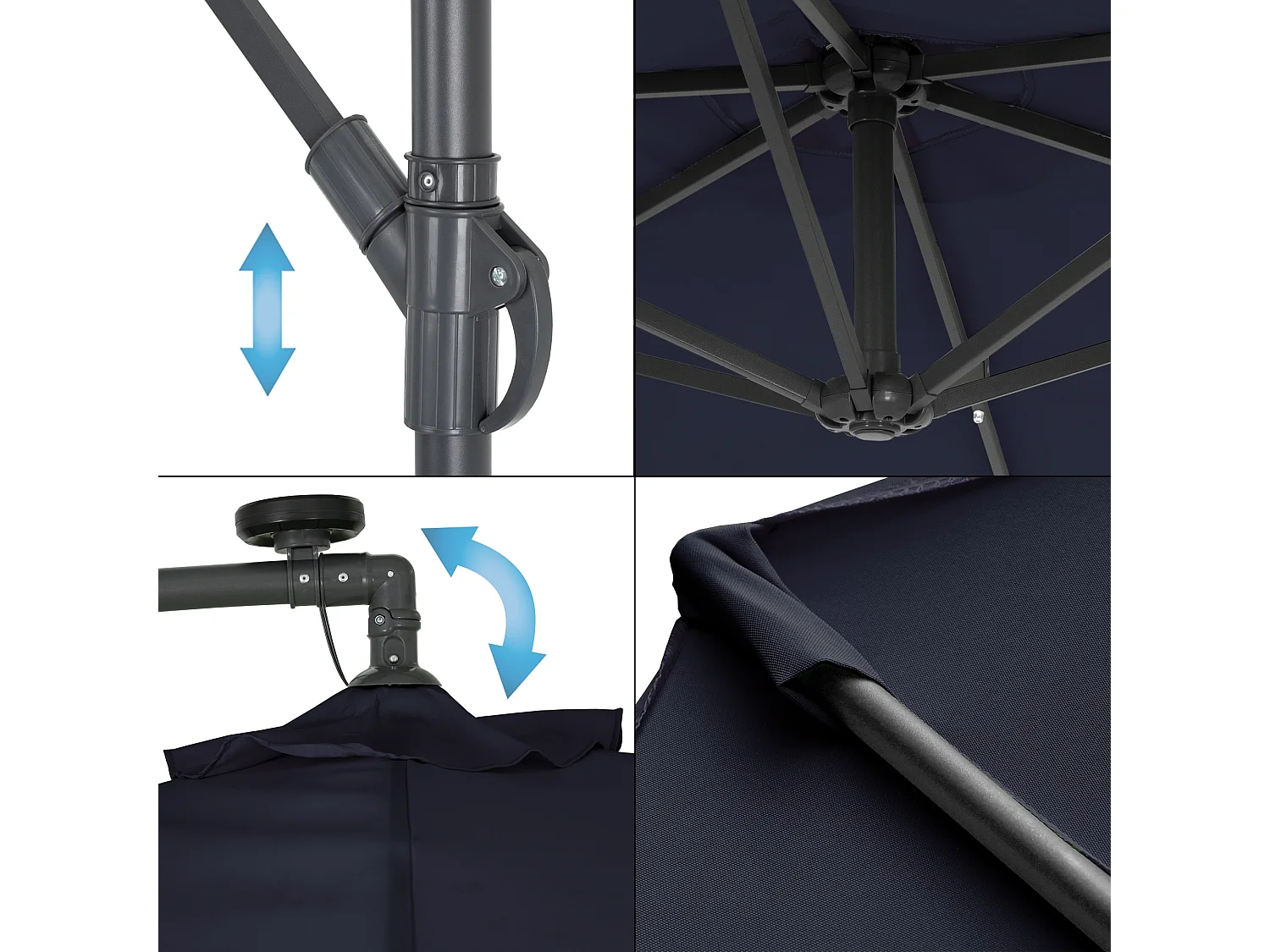 Parasol déporté de jardin LED éclairage solaire pare soleil Ø3m ECD Germany