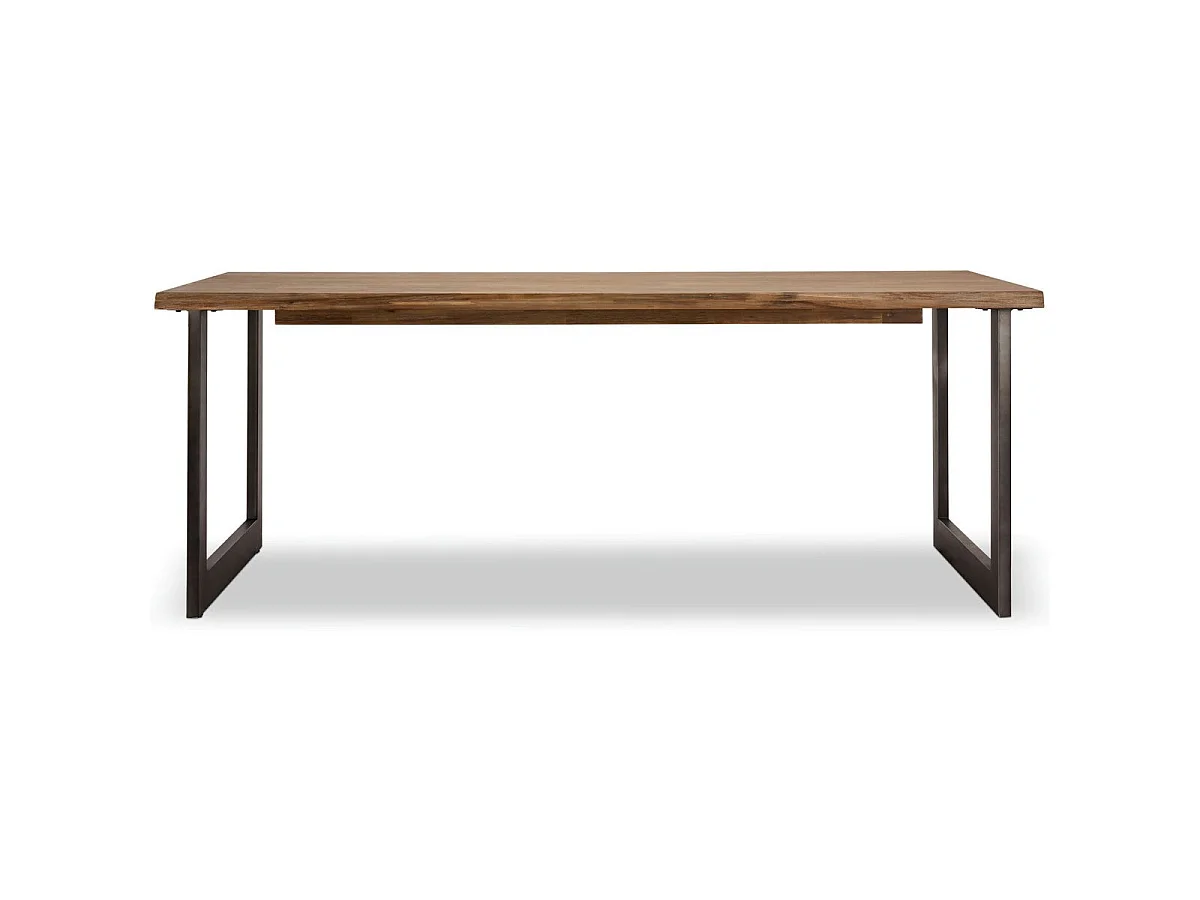 Table à manger extensible Mallorca - Rectangulaire - 6 à 8 couverts - Acacia massif et métal - Marron