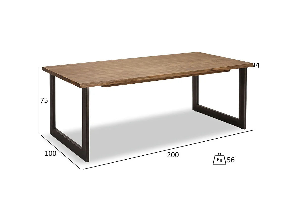 Table à manger extensible Mallorca - Rectangulaire - 6 à 8 couverts - Acacia massif et métal - Marron