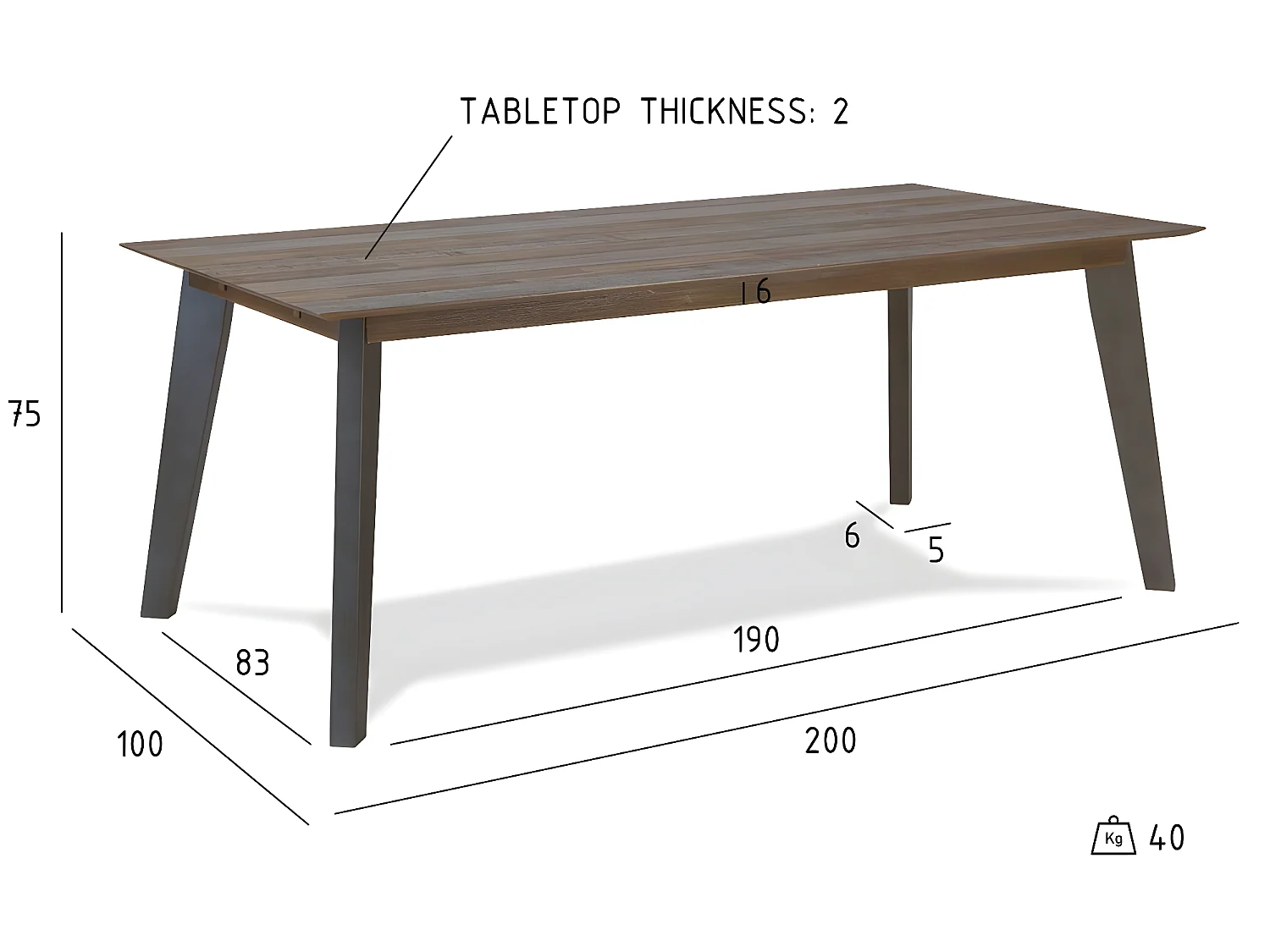 Mesa de comedor rectangular Malaga - 6 a 8 comensales - Madera de acacia maciza y - Marrón