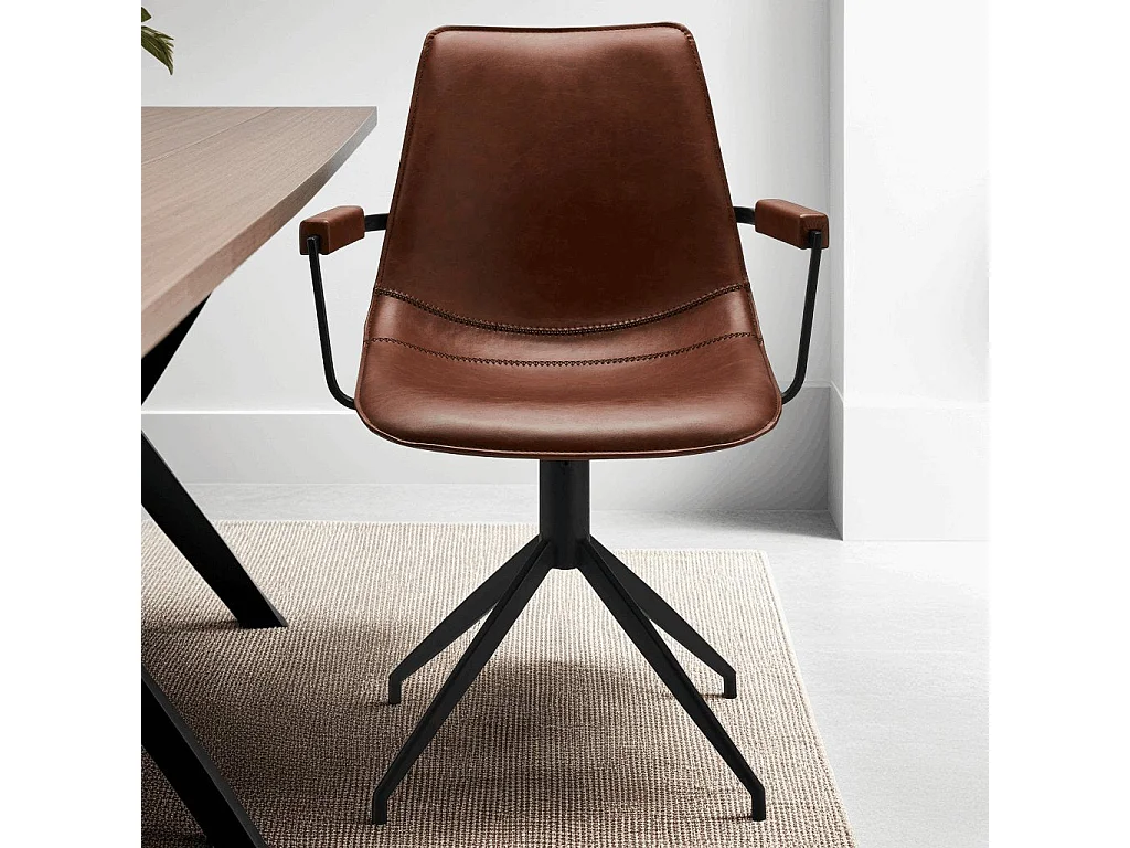 Set van 2 draaistoelen Isabel - Met armleuning - Kunstleer & metaal - Bruin