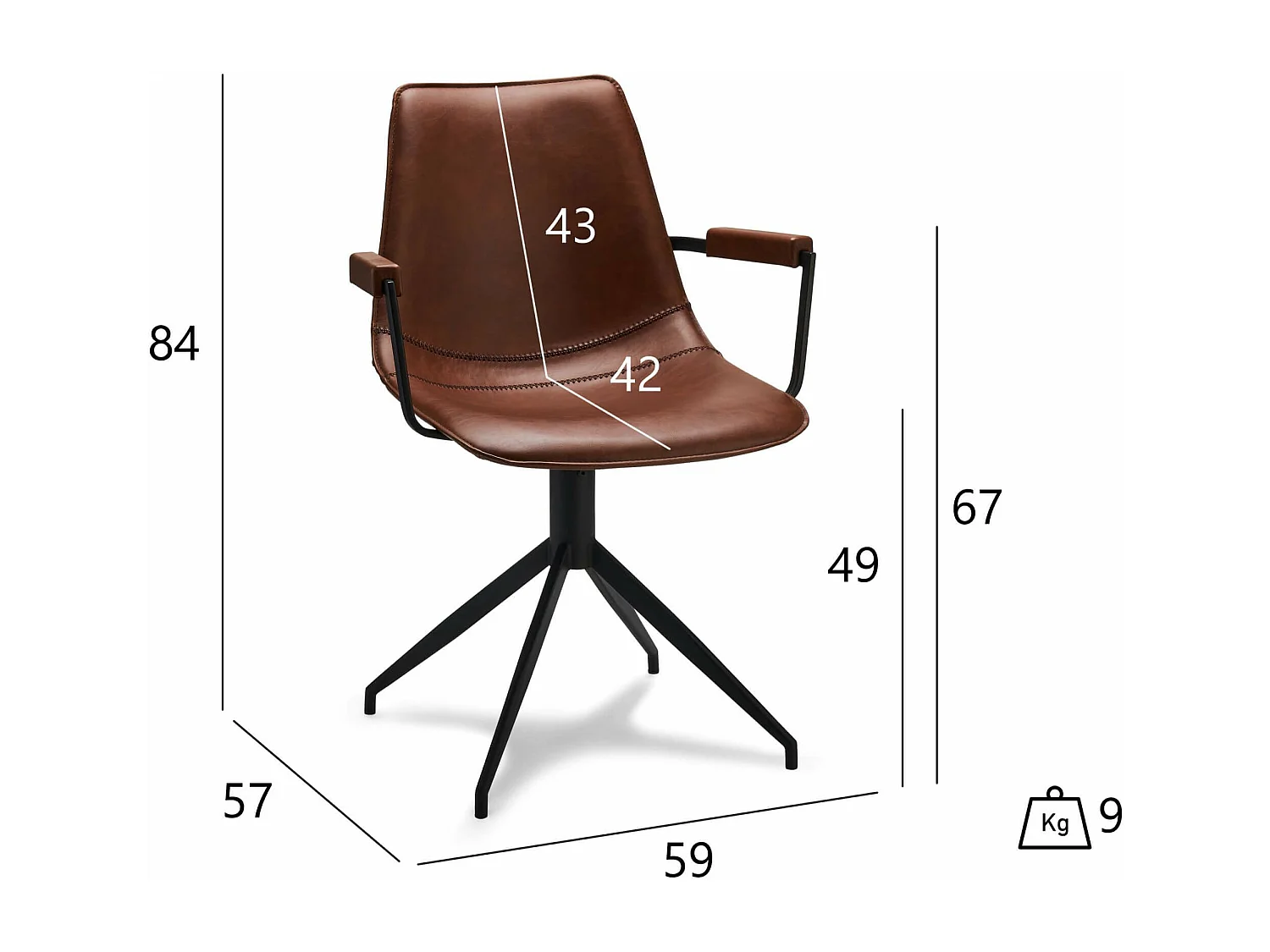 Set van 2 draaistoelen Isabel - Met armleuning - Kunstleer & metaal - Bruin