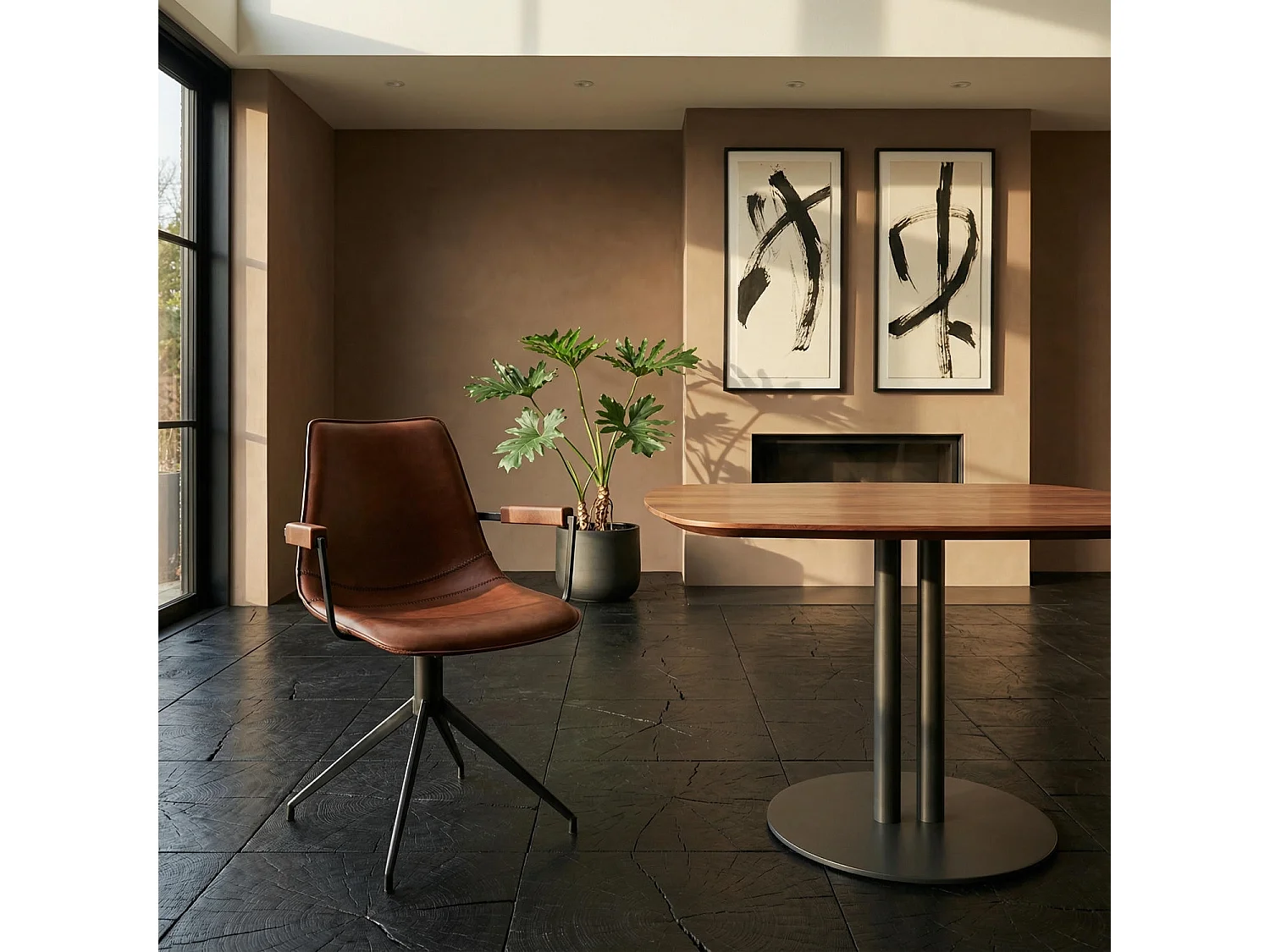 Lot de 2 chaises avec accoudoirs et pivotant Isabel - Simili et métal - Marron