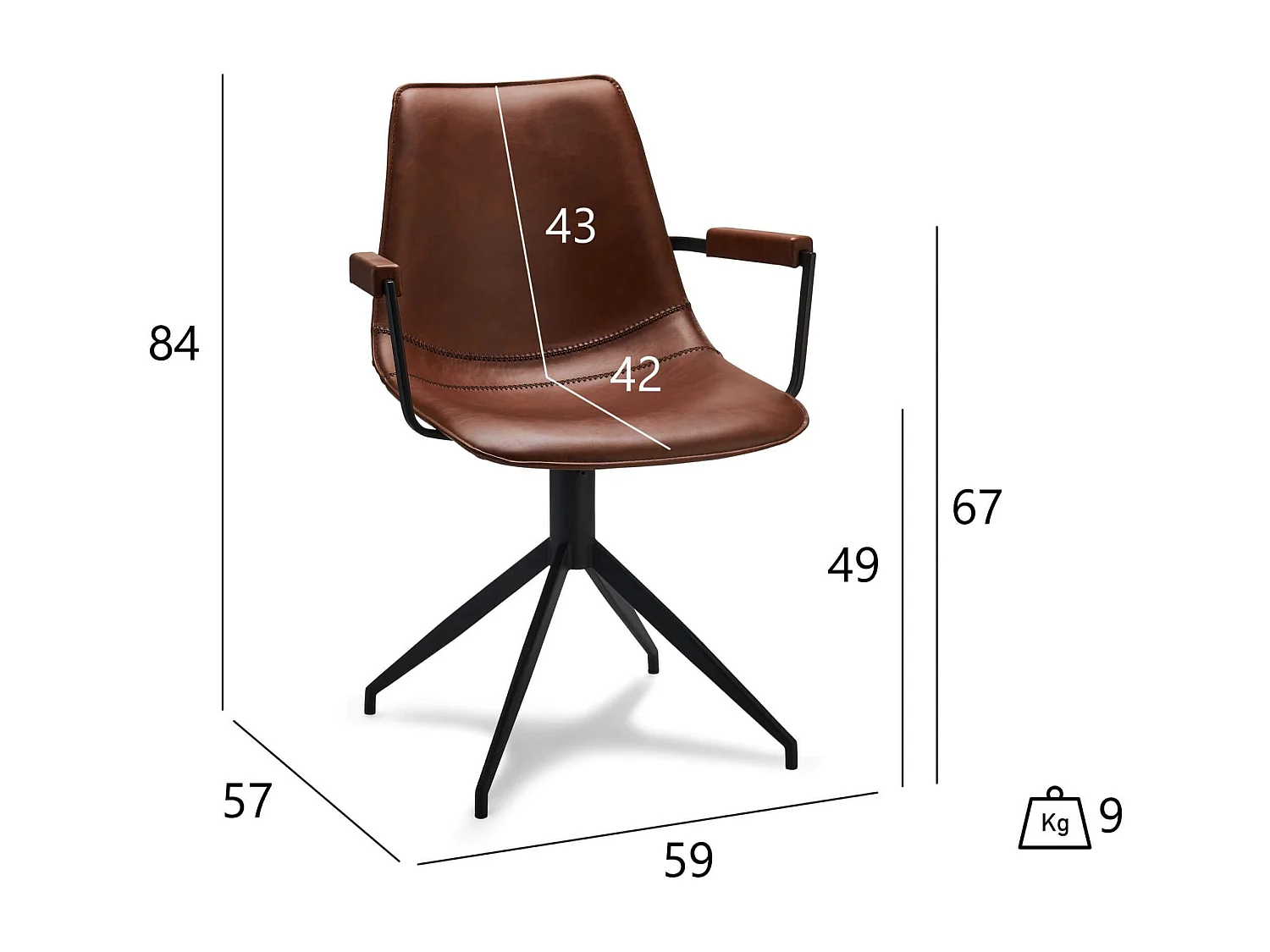Lot de 2 chaises avec accoudoirs et pivotant Isabel - Simili et métal - Marron