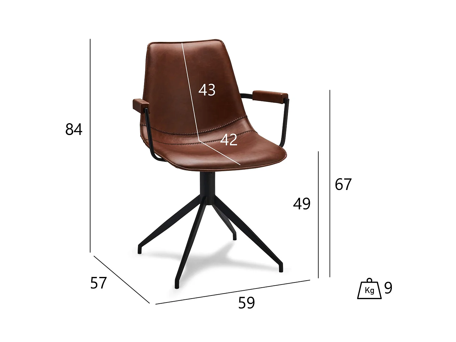 Isabel eetkamerstoel Draaifauteuil met armleuningen, lichtbruin.