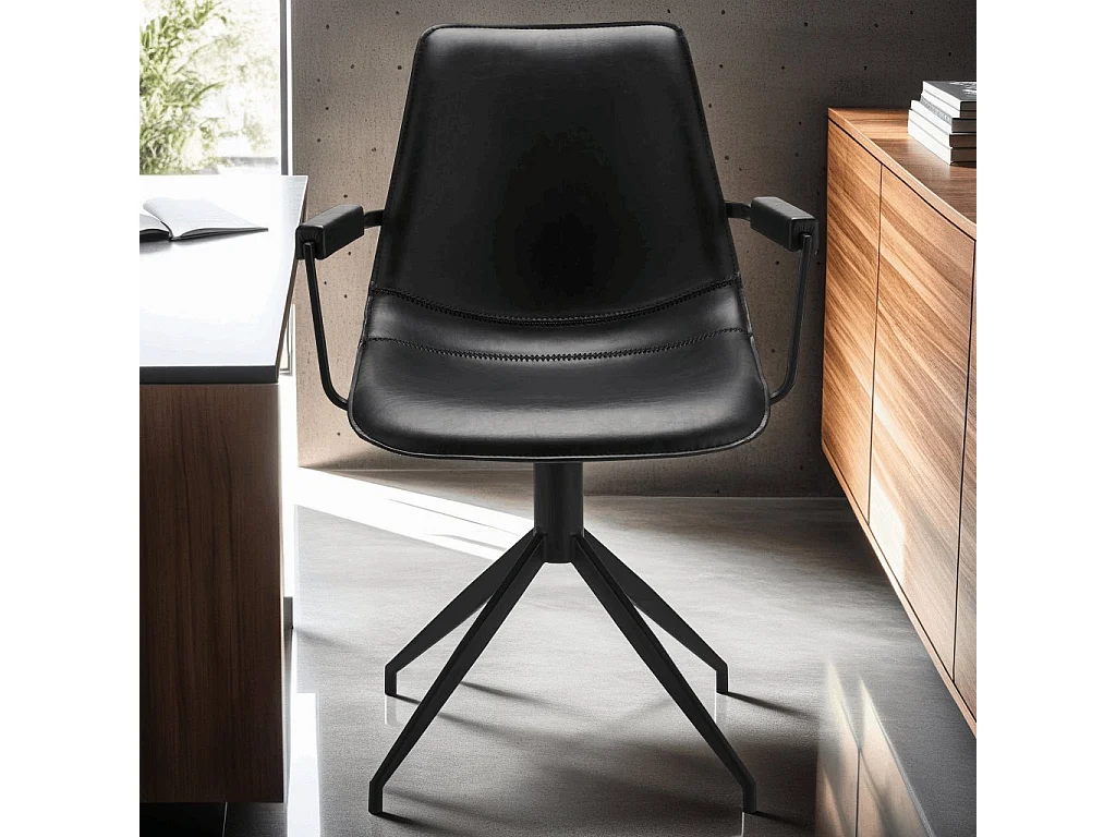 Lotto di 2 sedie con braccioli girevole Isabel - Similpelle e Metallo - Nero