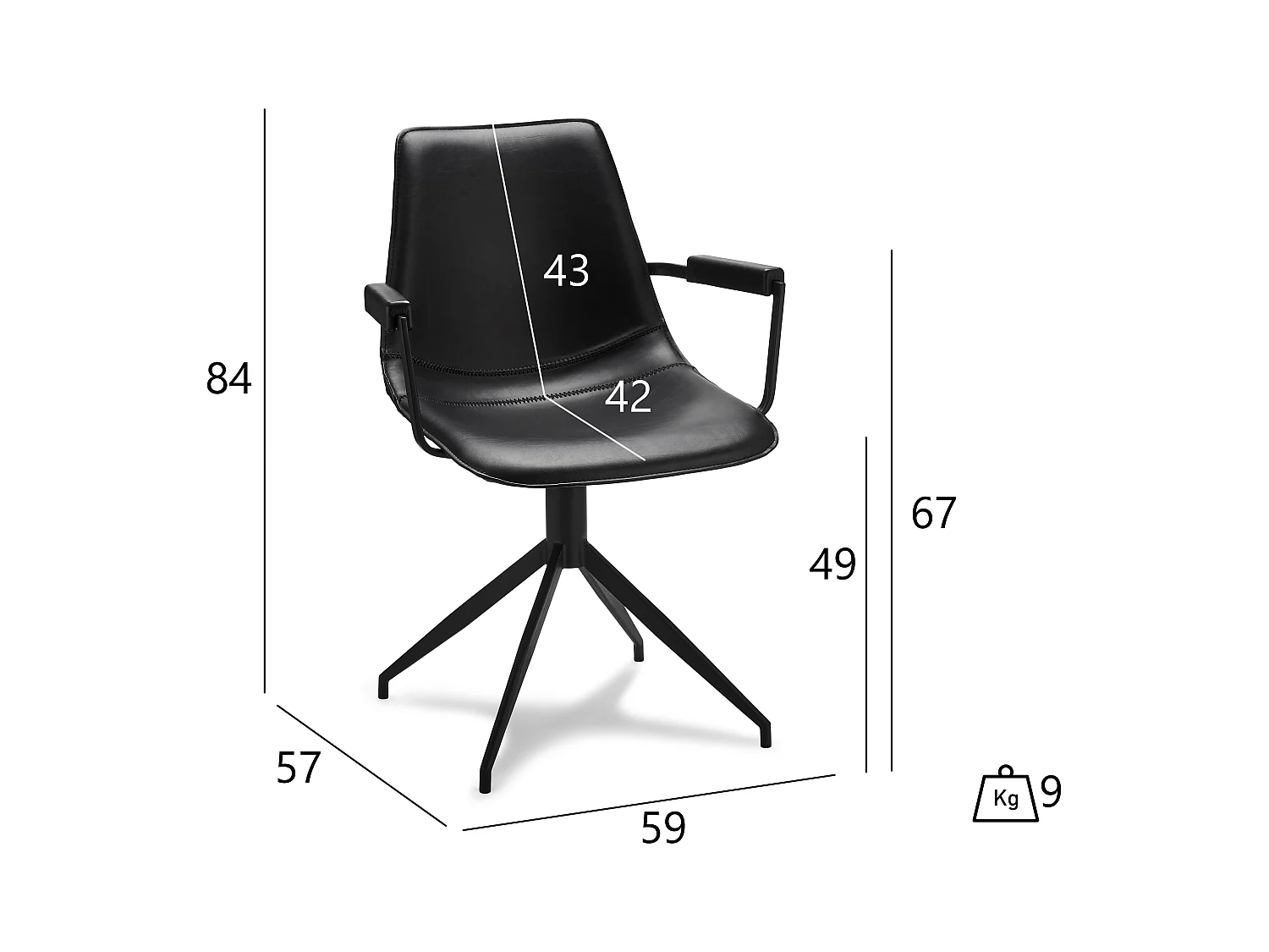 Esszimmerstuhl Drehbar 2er Set Isabel - Samt & Metall - Schwarz