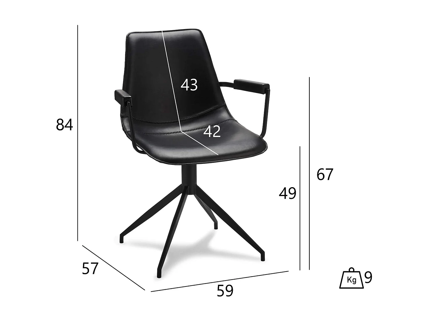 Lot de 2 chaises avec accoudoirs et pivotant Isabel - Simili et métal - Noir
