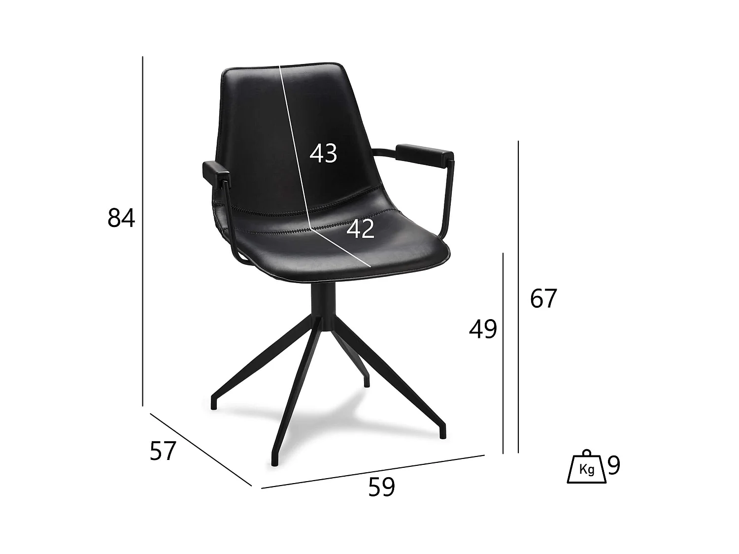 Lot de 2 chaises avec accoudoirs et pivotant Isabel - Simili et métal - Noir