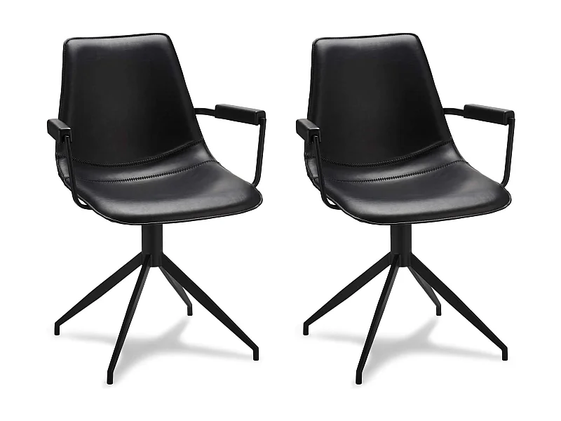 Lot de 2 chaises avec accoudoirs et pivotant Isabel - Simili et métal - Noir