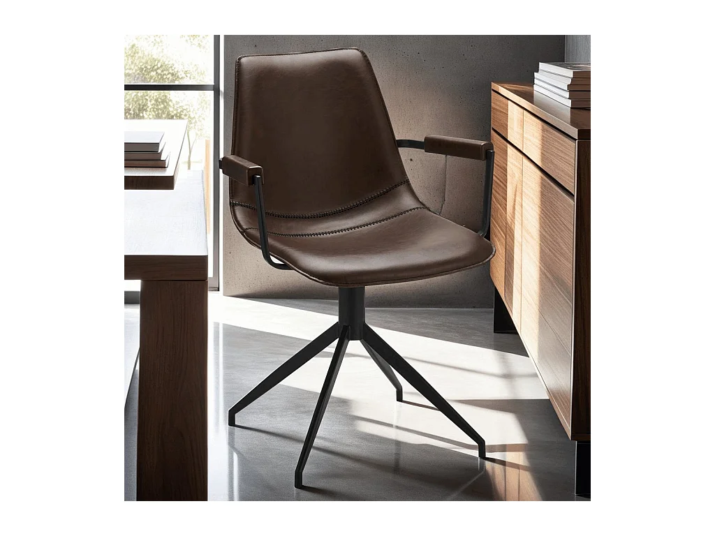 Lot de 2 chaises avec accoudoirs et pivotant Isabel - Simili et métal - Marron