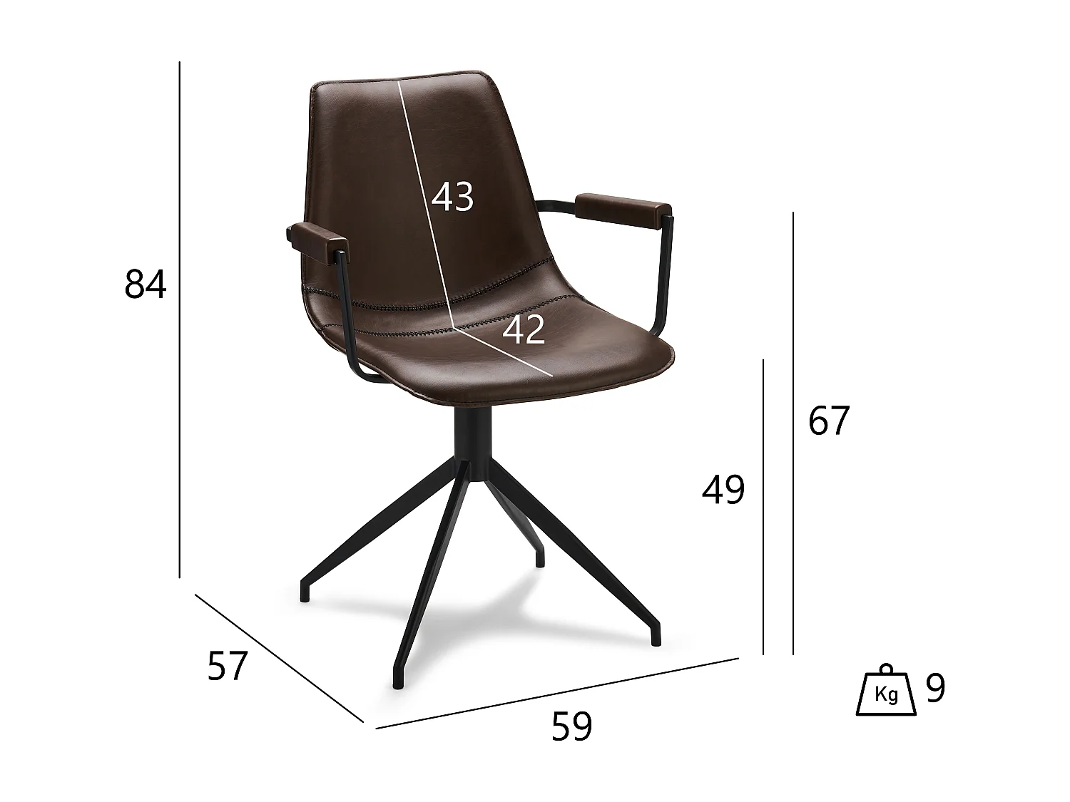 Lot de 2 chaises avec accoudoirs et pivotant Isabel - Simili et métal - Marron