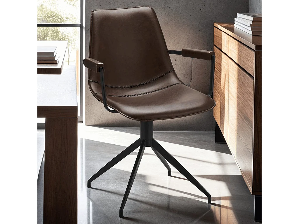 Lot de 2 chaises avec accoudoirs et pivotant Isabel - Simili et métal - Marron