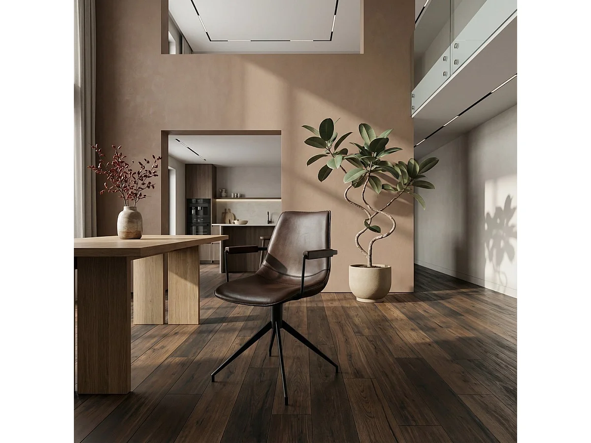 Lot de 2 chaises avec accoudoirs et pivotant Isabel - Simili et métal - Marron