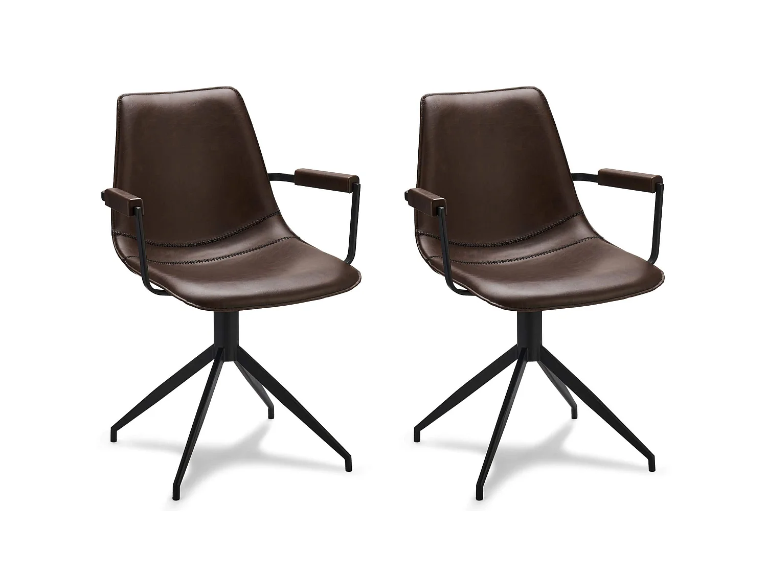 Lot de 2 chaises avec accoudoirs et pivotant Isabel - Simili et métal - Marron