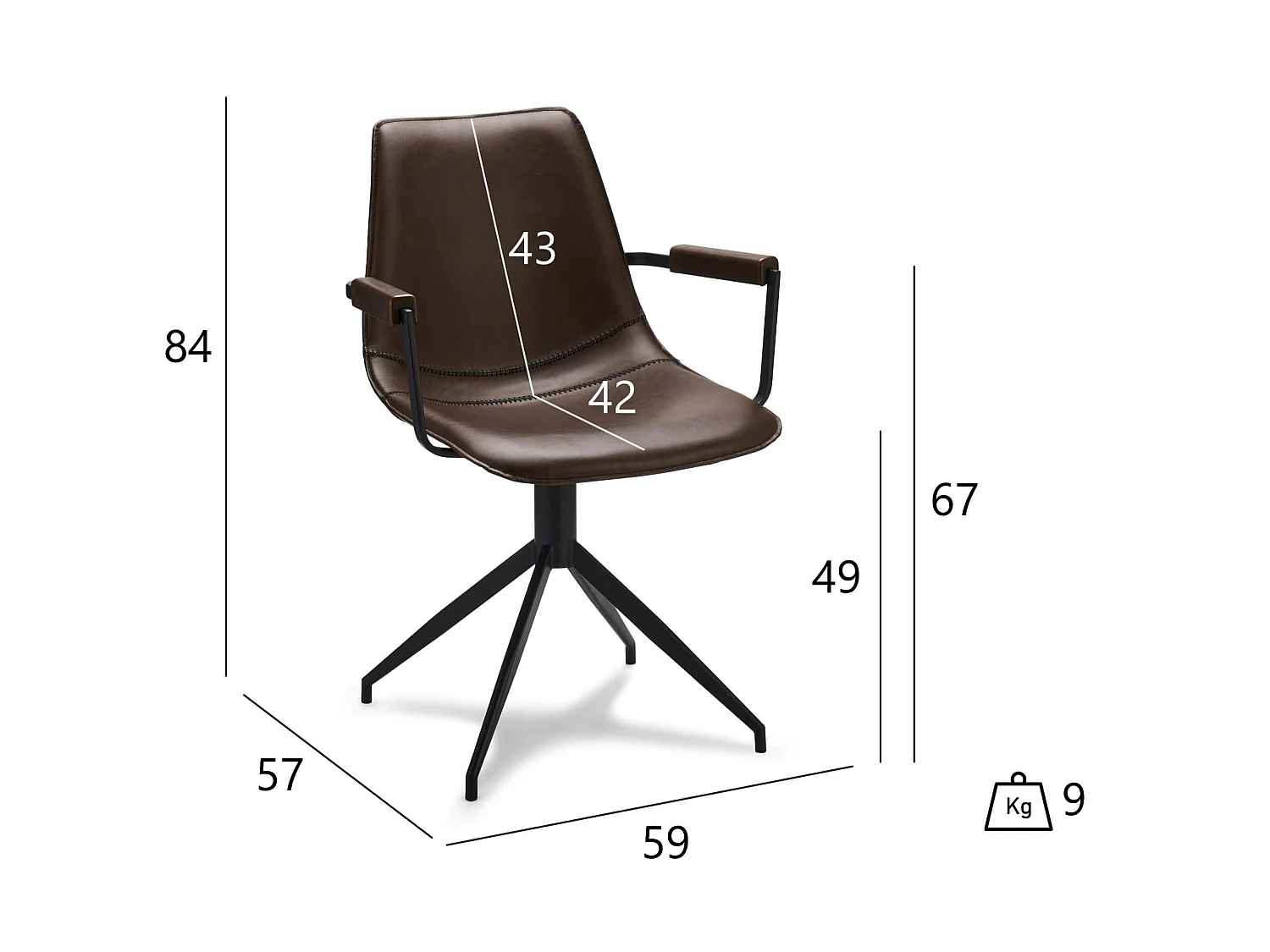 Lot de 2 chaises avec accoudoirs et pivotant Isabel - Simili et métal - Marron