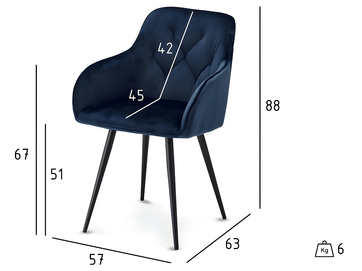 Lot de 2 chaises avec accoudoirs Nadja - Velours et métal - Bleu