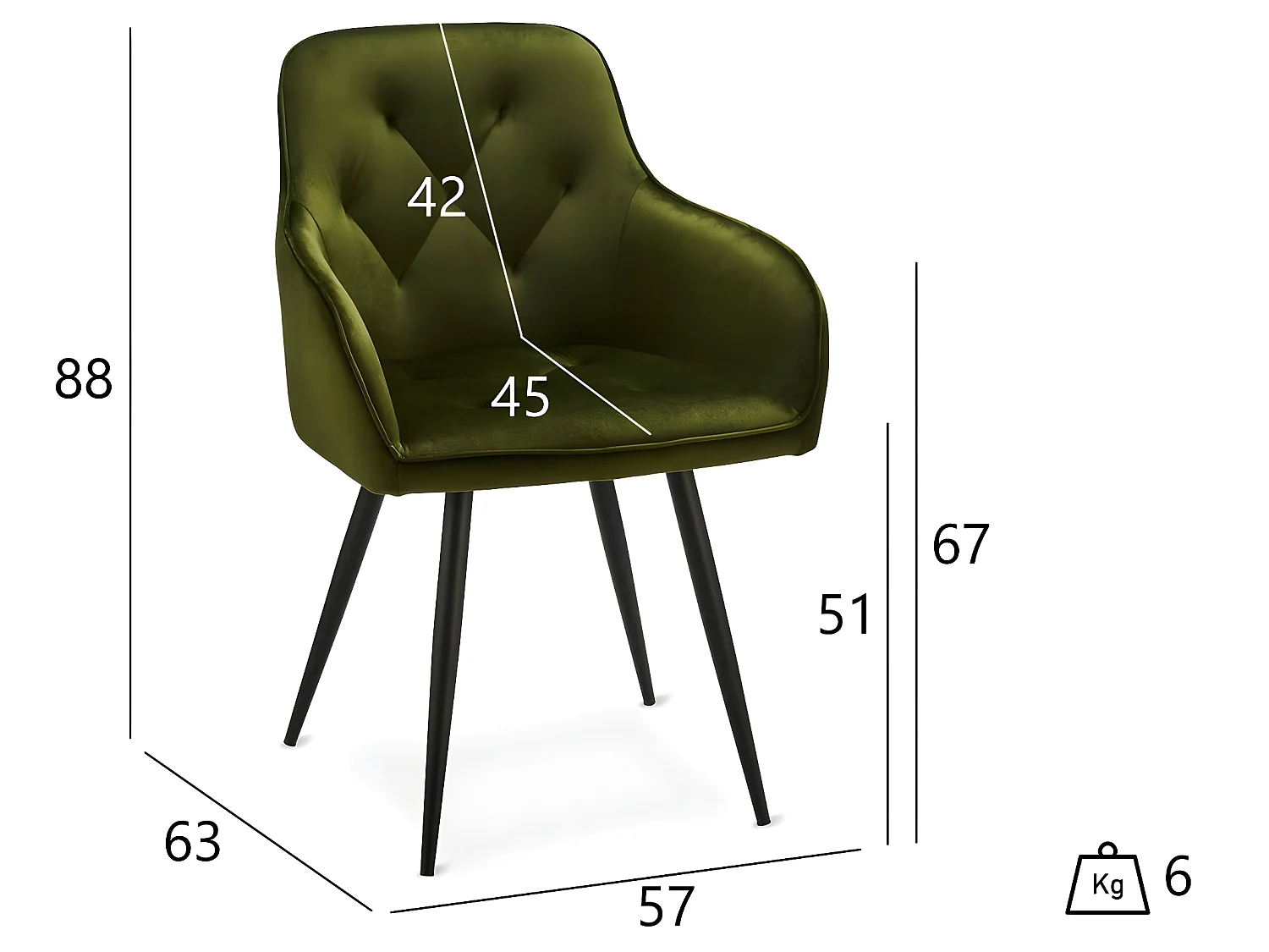 Lot de 2 chaises avec accoudoirs Nadja - Velours et métal - Olive Verte