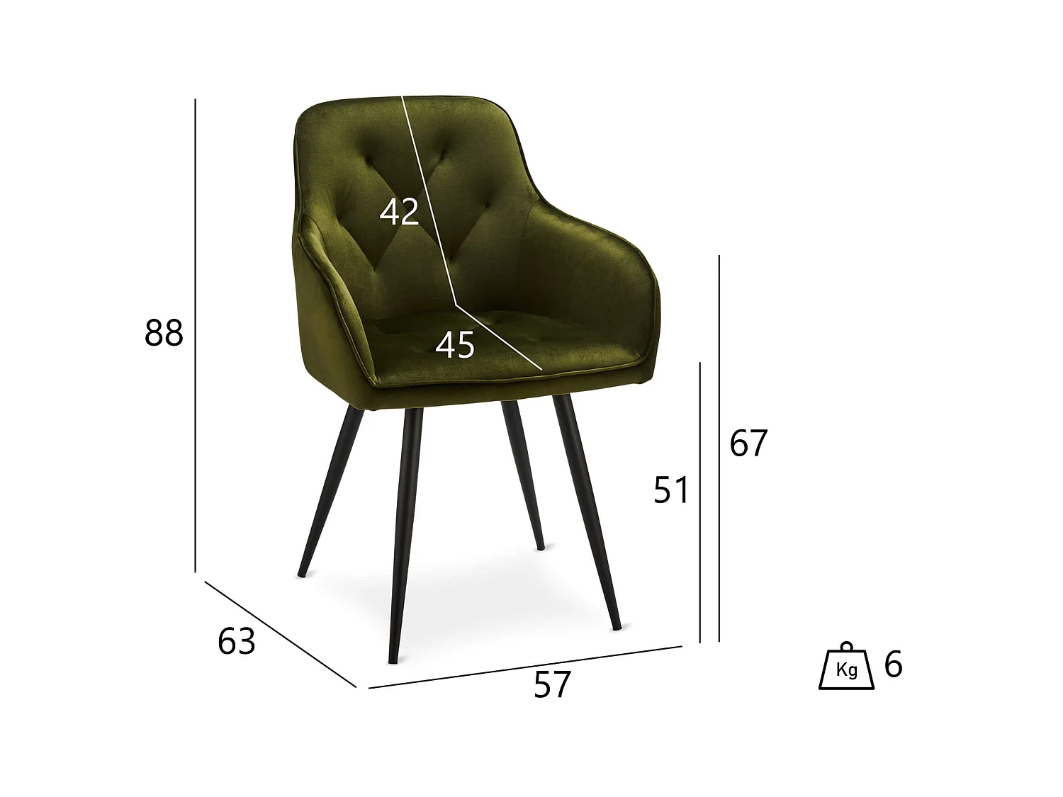 Lot de 2 chaises avec accoudoirs Nadja - Velours et métal - Olive Verte