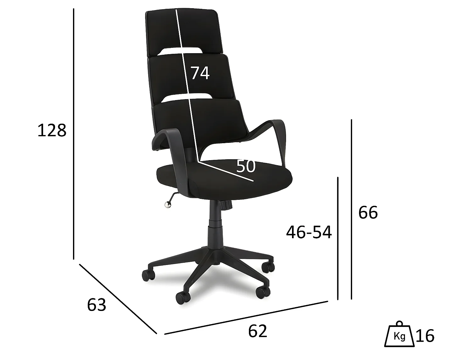 Chaise de bureau ergonomique Domo - Réglable en hauteur - Pivotant - Inclinable - Tissu et métal - Noir