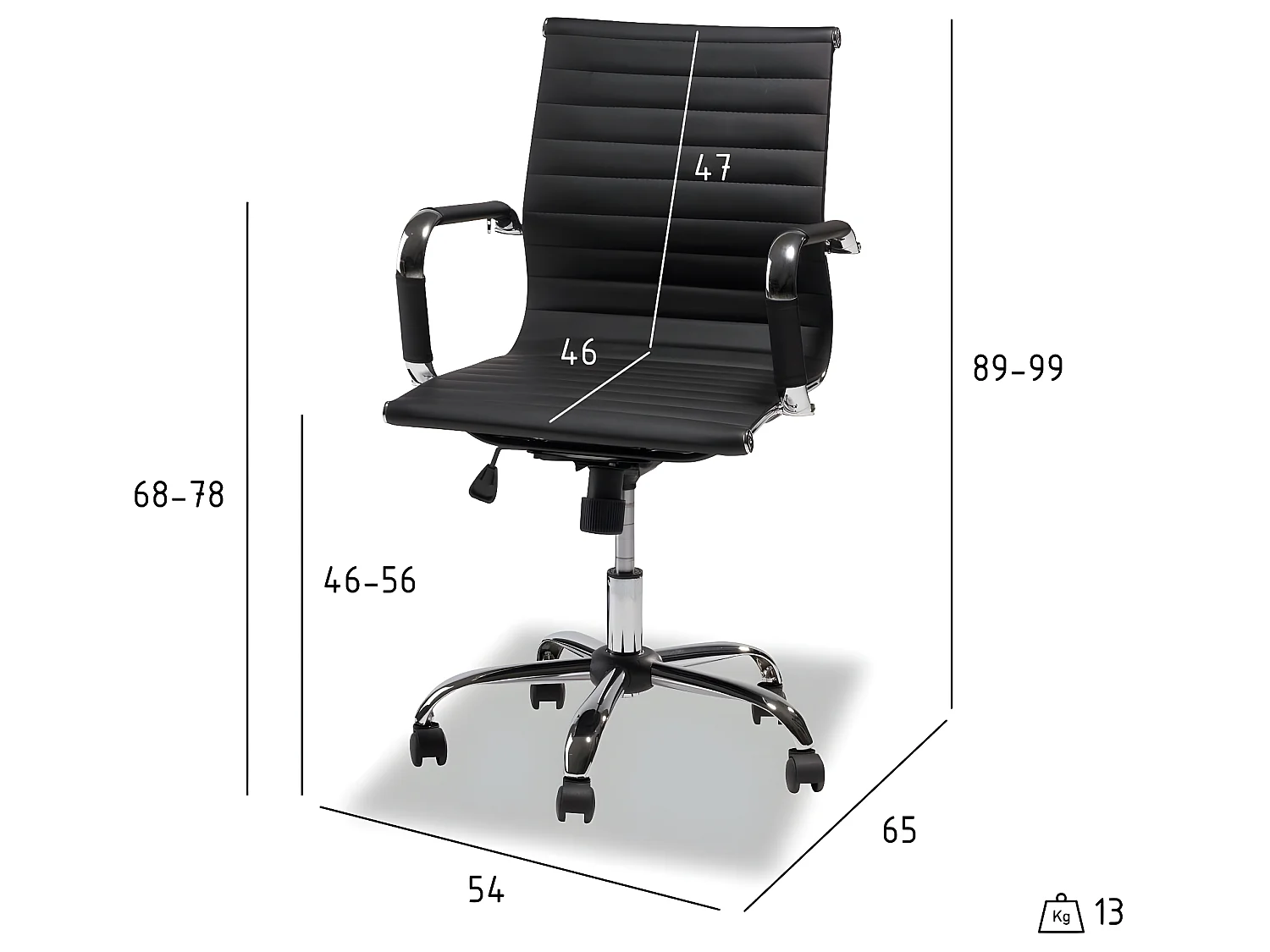 Chaise de bureau ergonomique Designo - Réglable en hauteur - Pivotant - Inclinable - Simili et métal - Noir