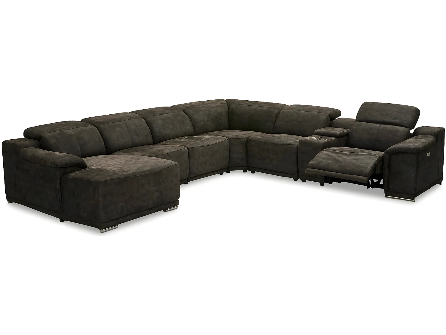 Canapé panoramique gauche électrique Alexa - 6 places - Tissu - Taupe