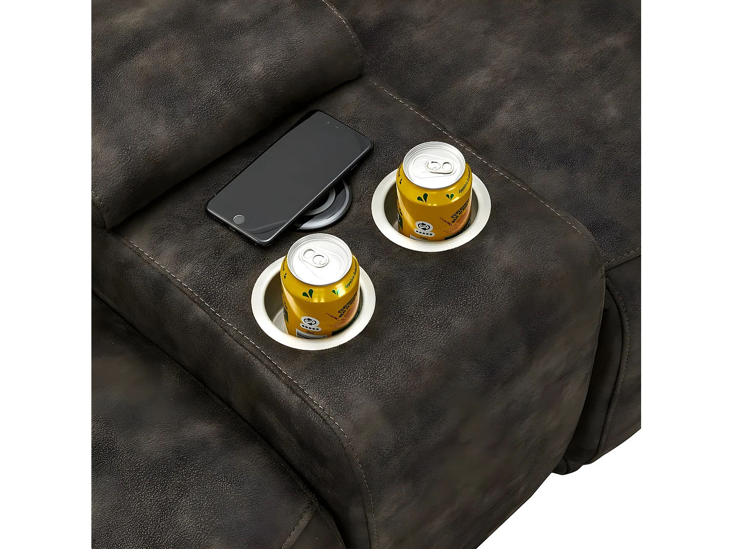 Canapé panoramique gauche électrique Alexa - 6 places - Tissu - Taupe