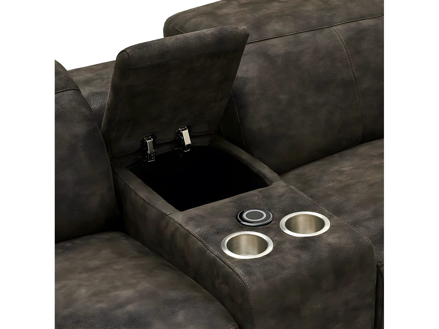 Canapé panoramique gauche électrique Alexa - 6 places - Tissu - Taupe