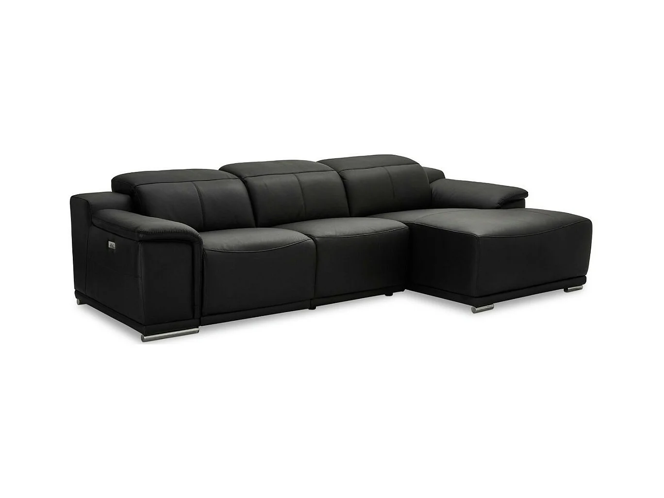 Canapé d'angle droit électrique Alexa - 3 places - Cuir - Noir