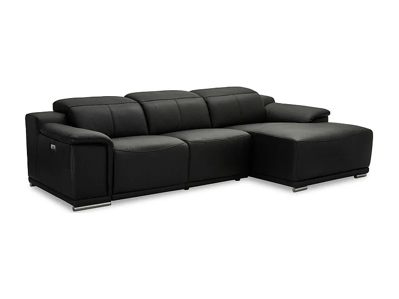 Divano angolare relax elettrico 3 posti Alexa - Pelle - Nero