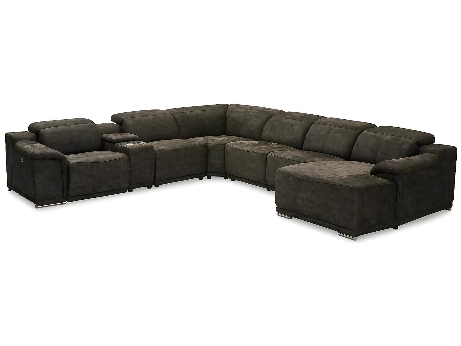 Canapé panoramique droit électrique Alexa - 6 places - Tissu - Taupe