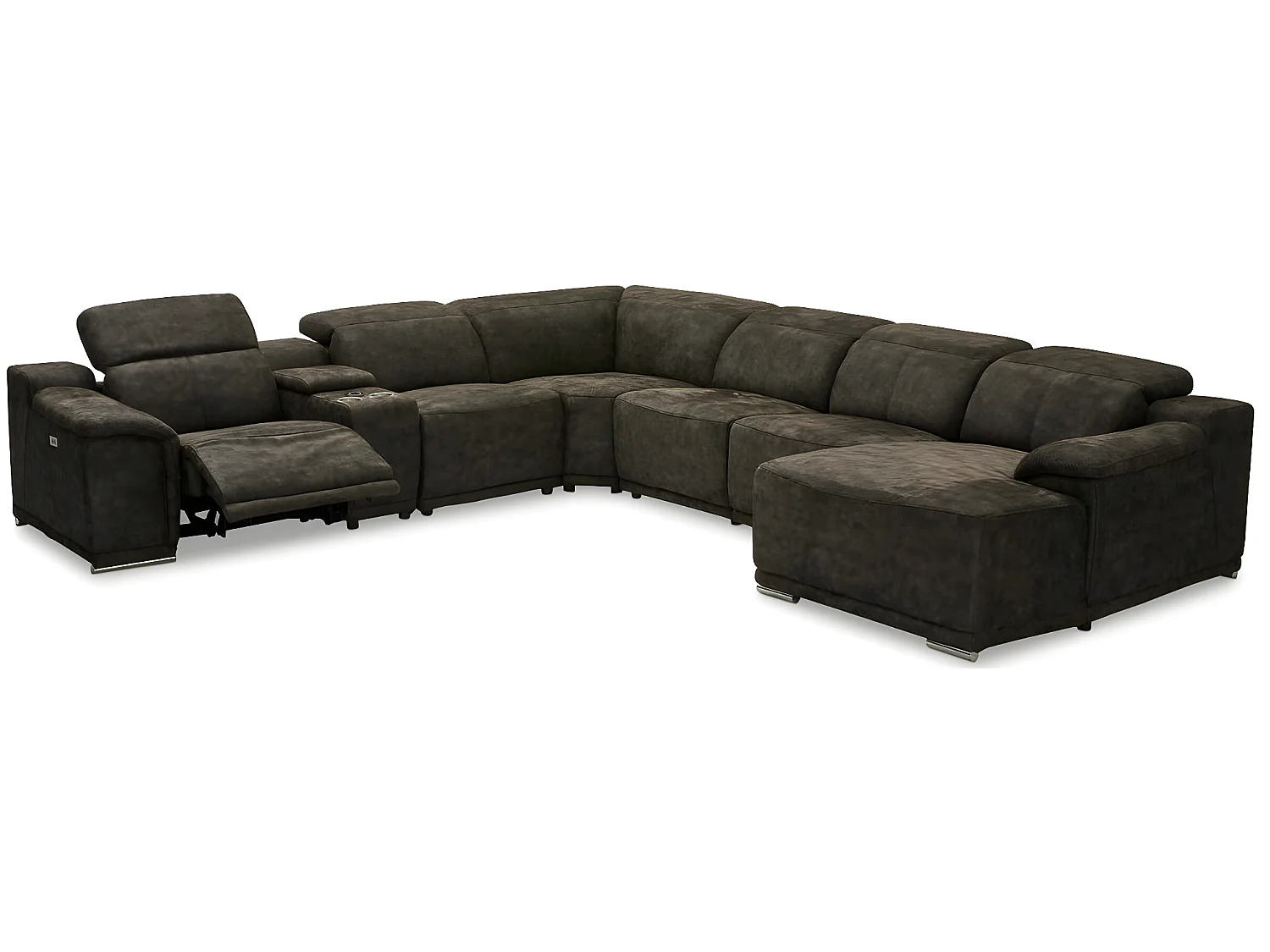 Canapé panoramique droit électrique Alexa - 6 places - Tissu - Taupe