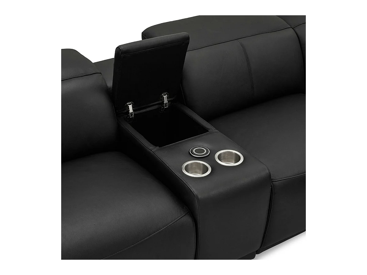 Canapé relax électrique Alexa - 2 places - Cuir - Noir