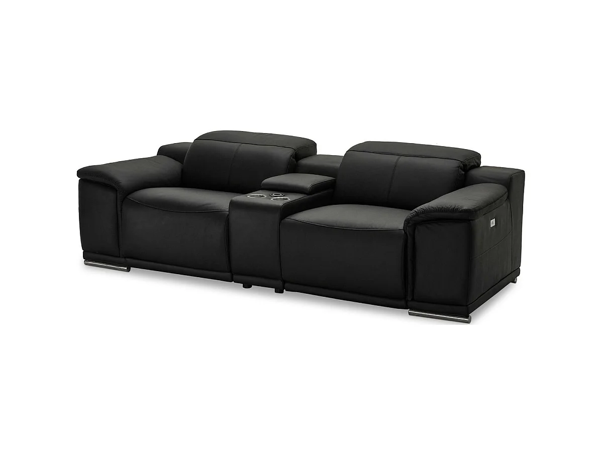 Canapé relax électrique Alexa - 2 places - Cuir - Noir