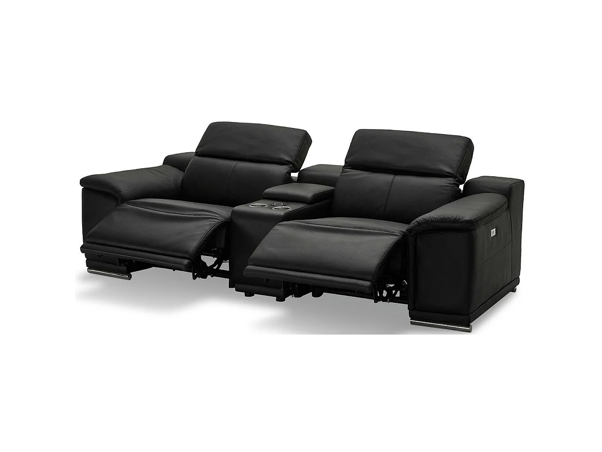Canapé relax électrique Alexa - 2 places - Cuir - Noir