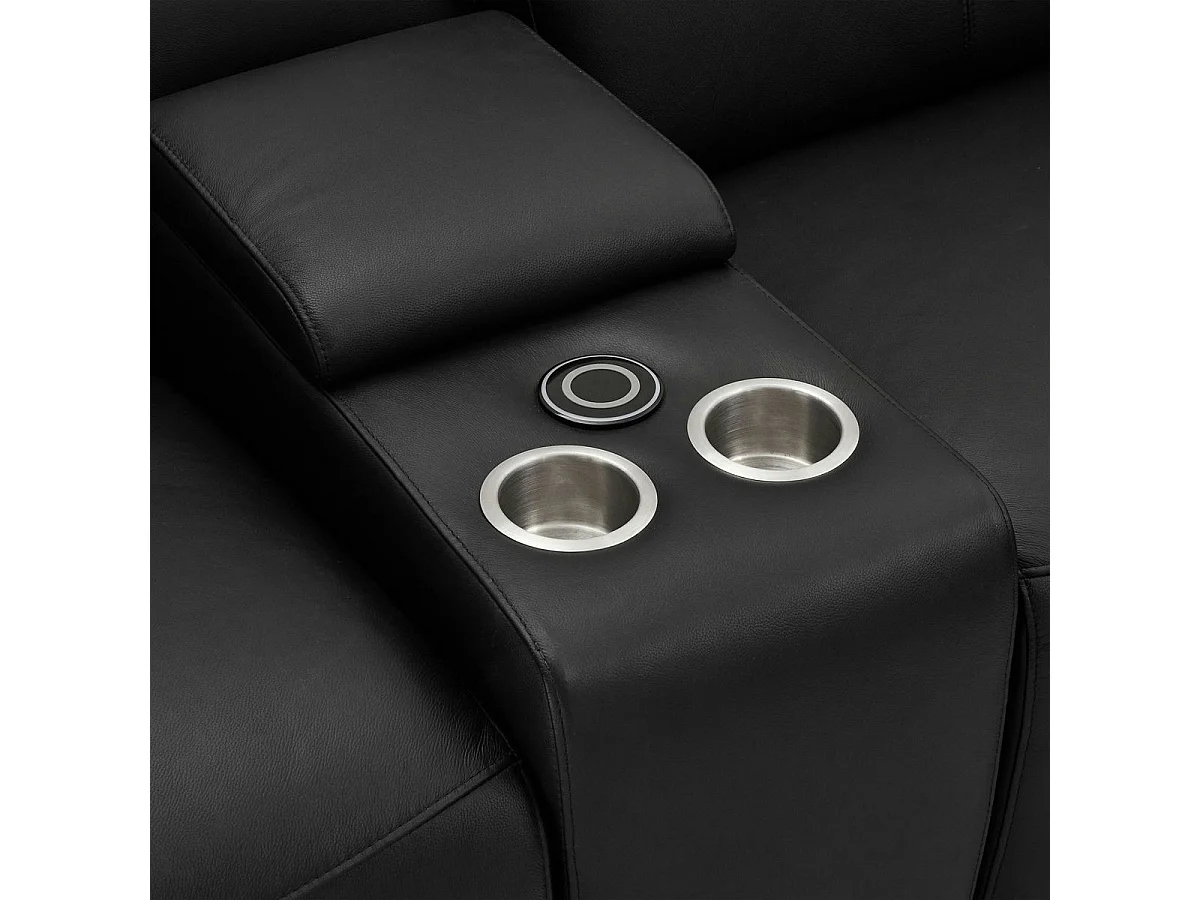 Canapé relax électrique Alexa - 2 places - Cuir - Noir