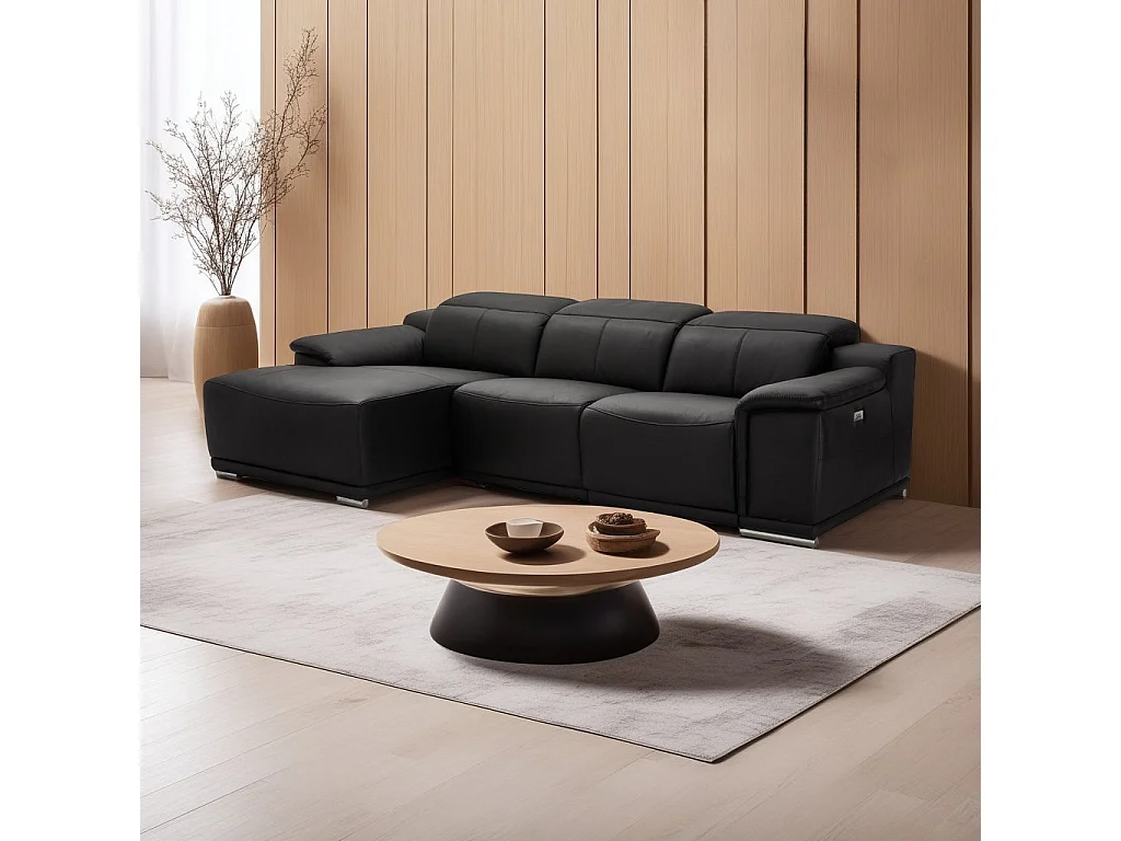 Driezits elektrische moduleerbare relaxbank Alexa - Leer - Zwart