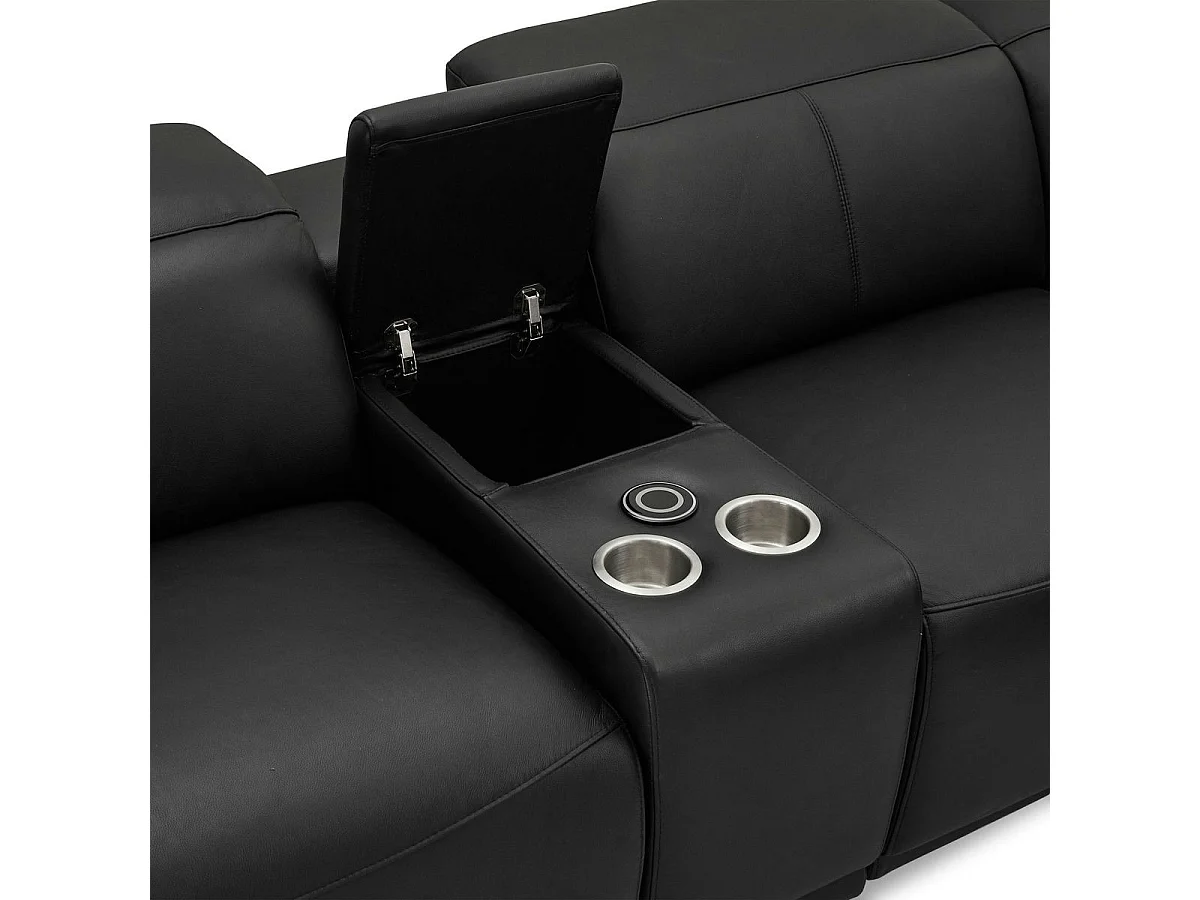 Canapé panoramique gauche électrique Alexa - 6 places - Cuir - Noir